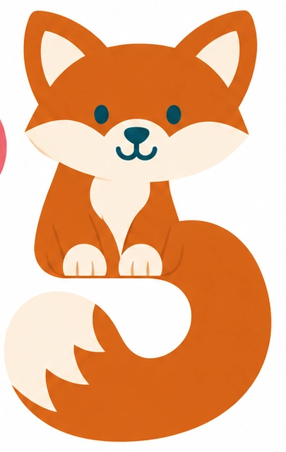 Mascote raposa TOP 5 KIDS, com a cauda lembrando um 5